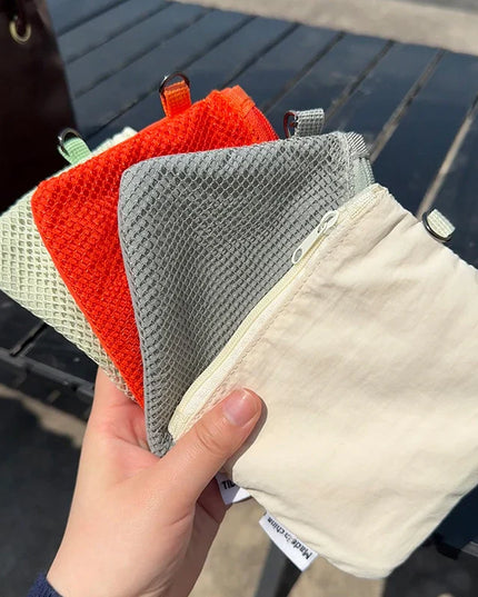 Mesh coin purse makeup storage bags, mini portable square card holder, travel accessory