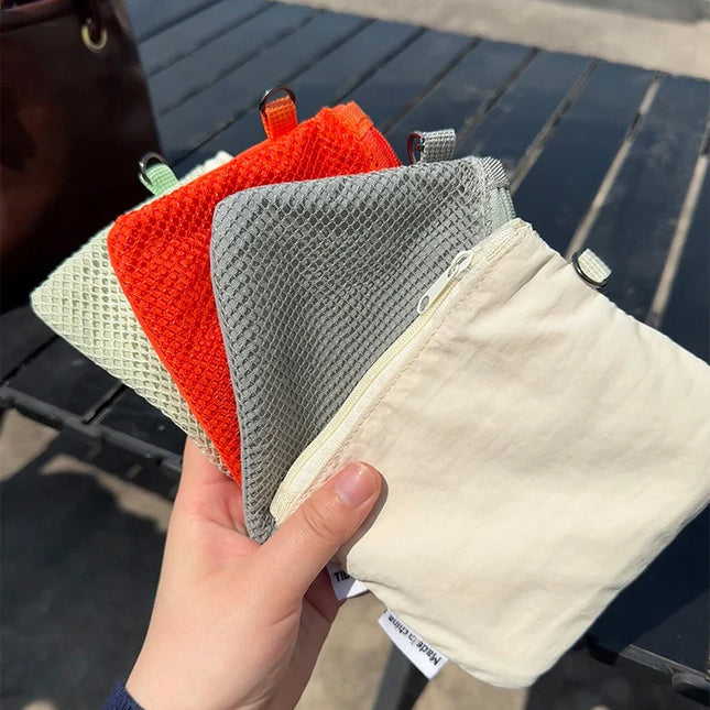 Mesh coin purse makeup storage bags, mini portable square card holder, travel accessory