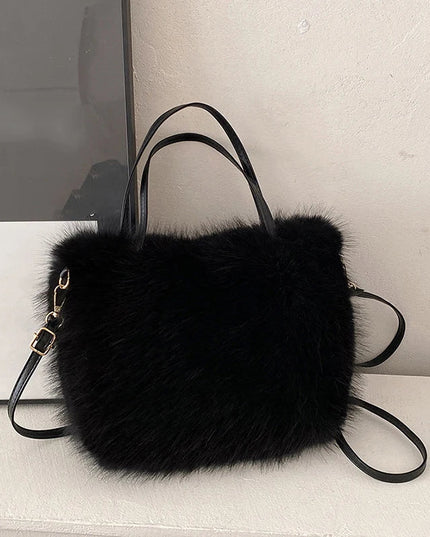 Faux Fur Tote Bag Women's | Bucket Plush Luxury Design Ladies Handbags & Soft Winter Crossbody Shoulder Bags (Bolsa Feminina)