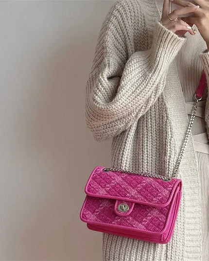 Rose Pink Women Lock Shoulder Bags Luxury Plaid Ladies Small Square Crossbody Bag Fashion Design Female Clutch Purse Handbags