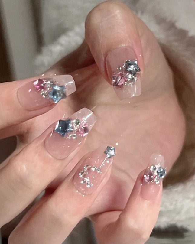Sparkling Star Diamond Burst Gentle Press-on Nail Art | ZAKAPOP