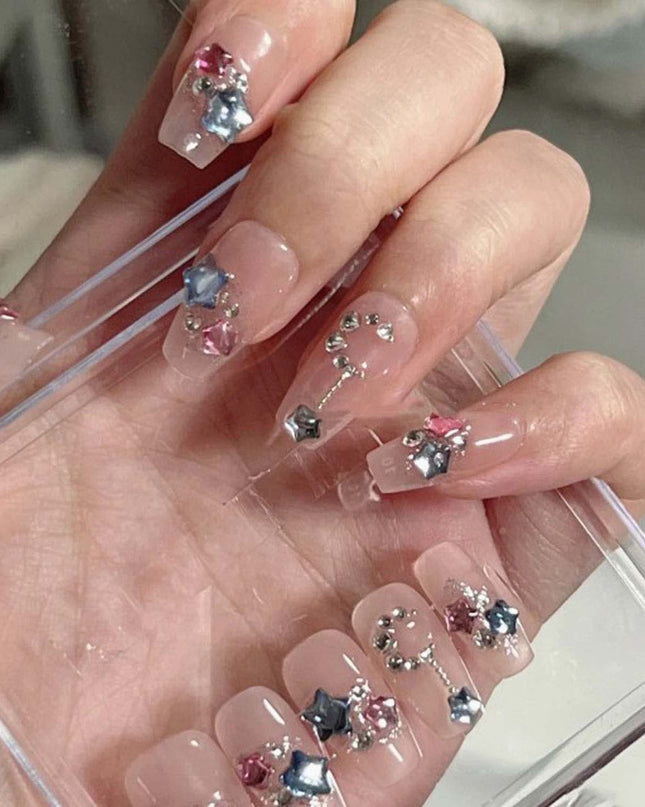 Sparkling Star Diamond Burst Gentle Press-on Nail Art | ZAKAPOP