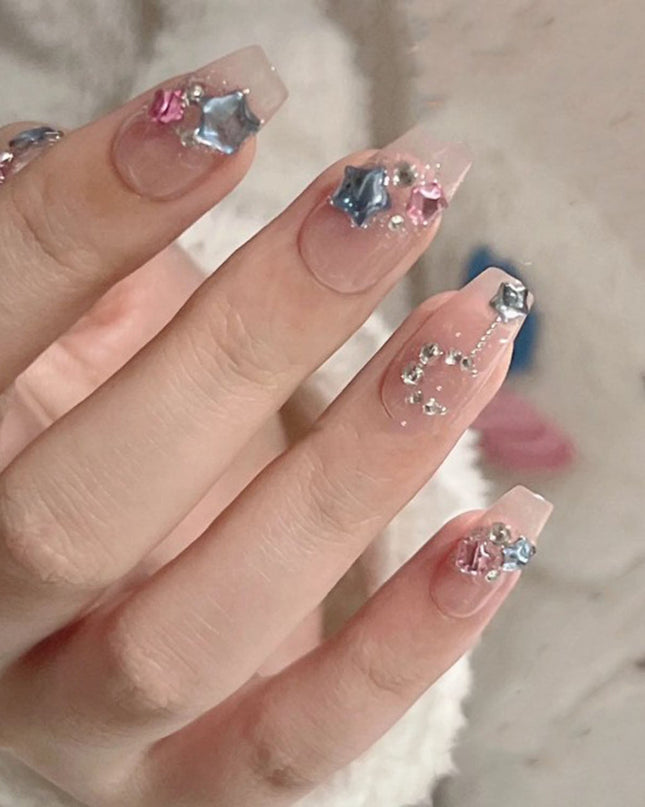 Sparkling Star Diamond Burst Gentle Press-on Nail Art | ZAKAPOP