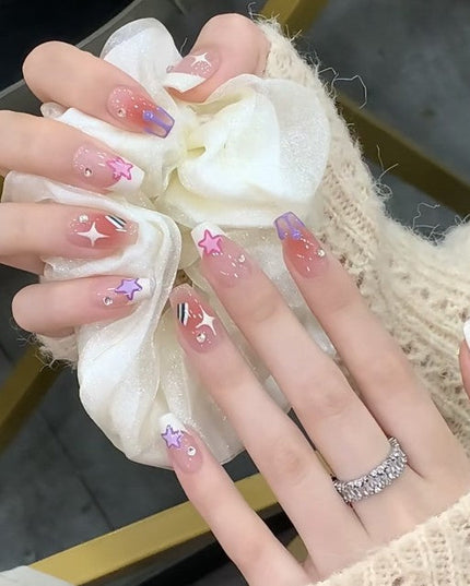 Summer Rainbow Fun Hand-Painted Press-on Nail Art | ZAKAPOP