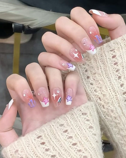 Summer Rainbow Fun Hand-Painted Press-on Nail Art | ZAKAPOP