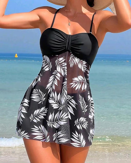 Tropical Print Ruched Bikini Swimsuit | ZAKAPOP