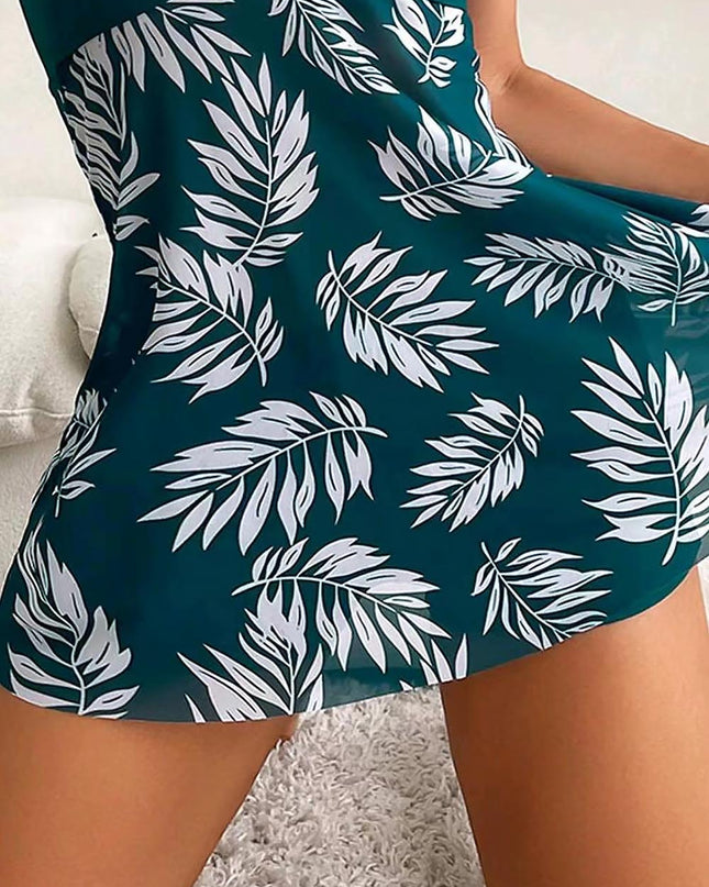 Tropical Print Ruched Bikini Swimsuit | ZAKAPOP