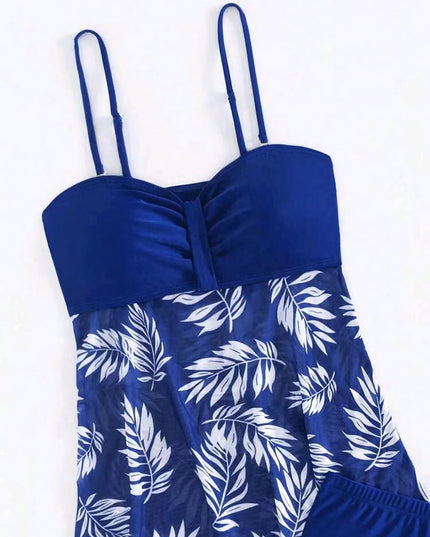 Tropical Print Ruched Bikini Swimsuit | ZAKAPOP