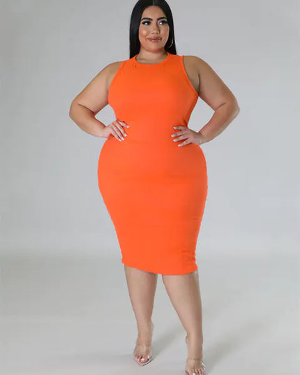 Plus Size Women's Elegant Solid Print Midi Dress