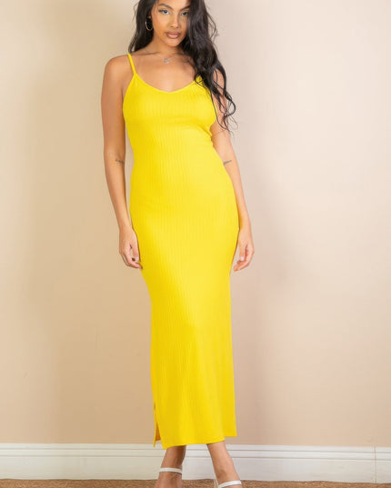 Ribbed Side Slit Long Cami Dress See size chart under “more details”