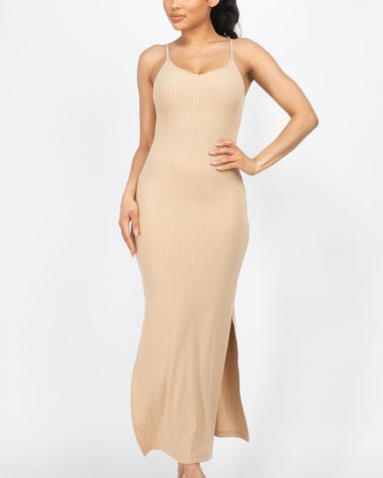 Ribbed Side Slit Long Cami Dress See size chart under “more details”