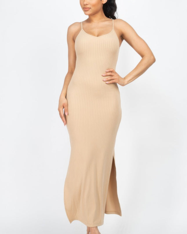 Ribbed Side Slit Long Cami Dress See size chart under “more details”