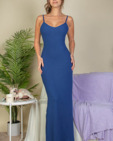 Ribbed Side Slit Long Cami Dress See size chart under “more details”