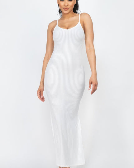 Ribbed Side Slit Long Cami Dress See size chart under “more details”