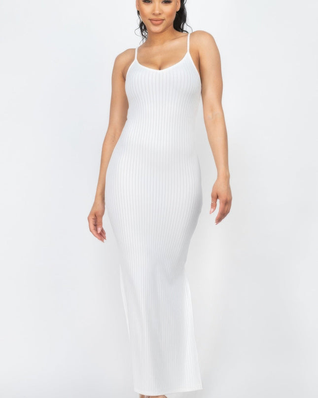 Ribbed Side Slit Long Cami Dress See size chart under “more details”