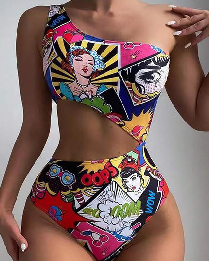 Women's Cartoon Pattern Cut Out One Piece Swimwear | ZAKAPOP