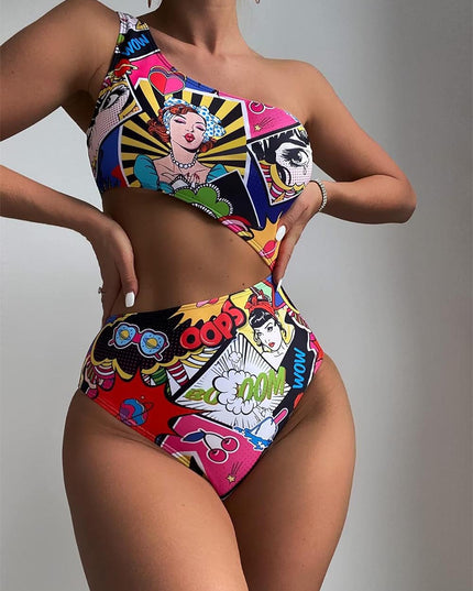 Women's Cartoon Pattern Cut Out One Piece Swimwear | ZAKAPOP