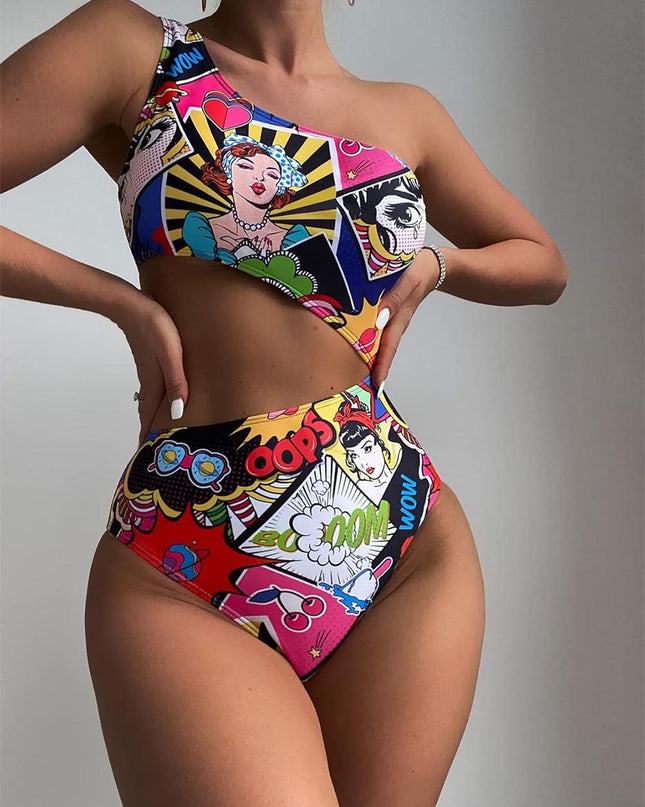 Women's Cartoon Pattern Cut Out One Piece Swimwear | ZAKAPOP