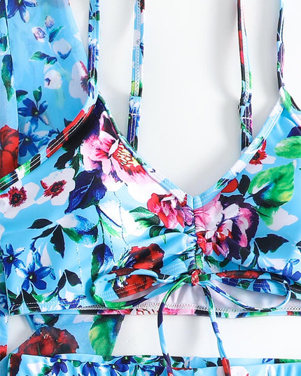 Women's Floral Print Three-Piece Set Swimsuit with Long-Sleeve Hoodie | ZAKAPOP