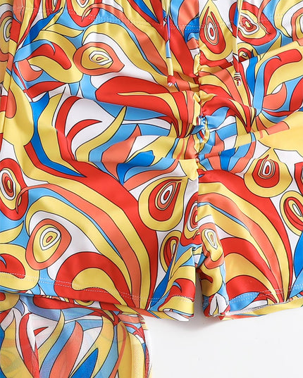 Women's Geometric Print Three-Piece Set Swimsuit with Long-Sleeve Hoodie | ZAKAPOP