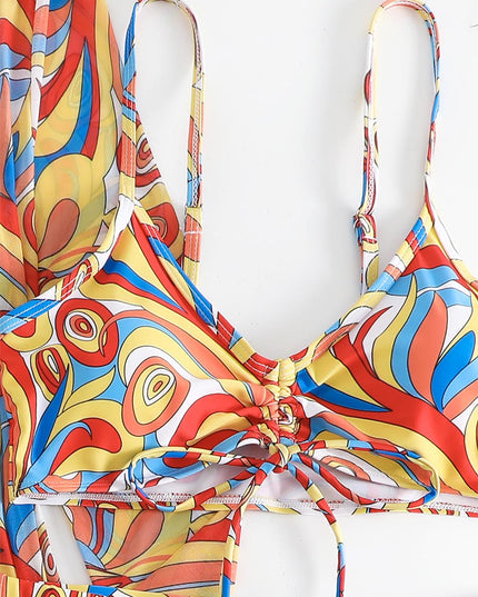 Women's Geometric Print Three-Piece Set Swimsuit with Long-Sleeve Hoodie | ZAKAPOP