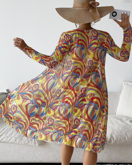 Women's Geometric Print Three-Piece Set Swimsuit with Long-Sleeve Hoodie | ZAKAPOP
