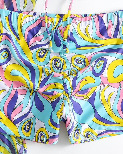 Women's Geometric Print Three-Piece Set Swimsuit with Long-Sleeve Hoodie | ZAKAPOP