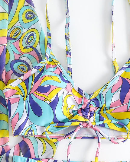 Women's Geometric Print Three-Piece Set Swimsuit with Long-Sleeve Hoodie | ZAKAPOP