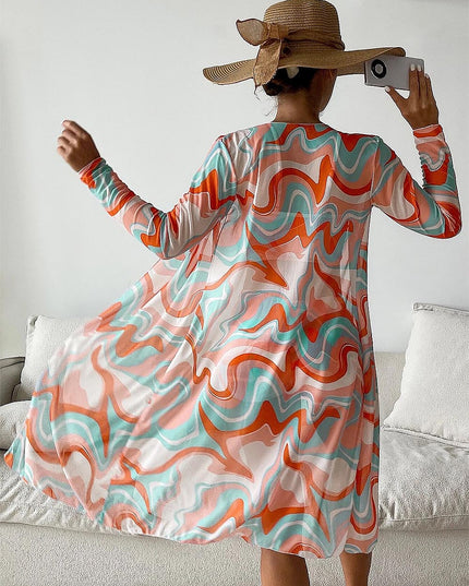 Women's Geometric Print Three-Piece Set Swimsuit with Long-Sleeve Hoodie | ZAKAPOP
