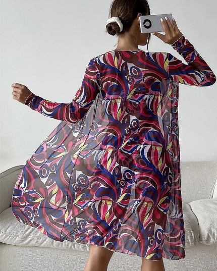Women's Geometric Print Three-Piece Set Swimsuit with Long-Sleeve Hoodie | ZAKAPOP