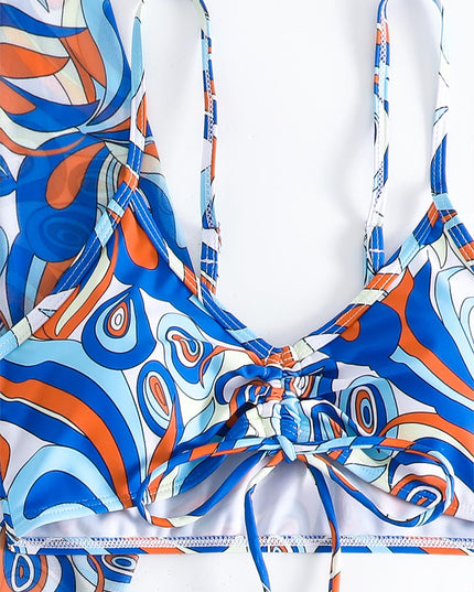 Women's Geometric Print Three-Piece Set Swimsuit with Long-Sleeve Hoodie | ZAKAPOP