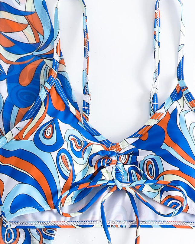 Women's Geometric Print Three-Piece Set Swimsuit with Long-Sleeve Hoodie | ZAKAPOP