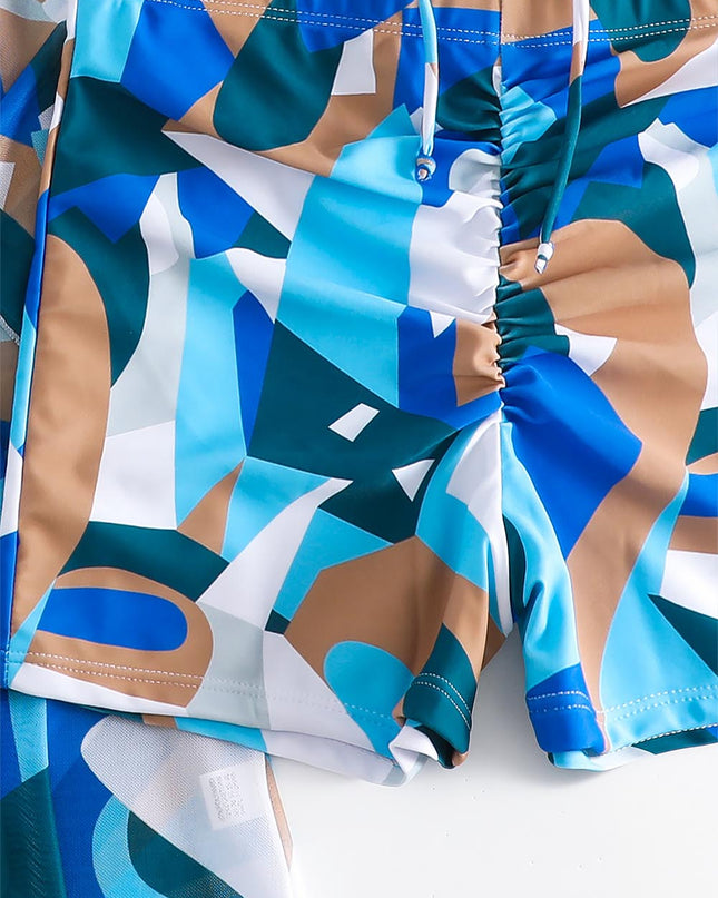 Women's Geometric Print Three-Piece Set Swimsuit with Long-Sleeve Hoodie | ZAKAPOP