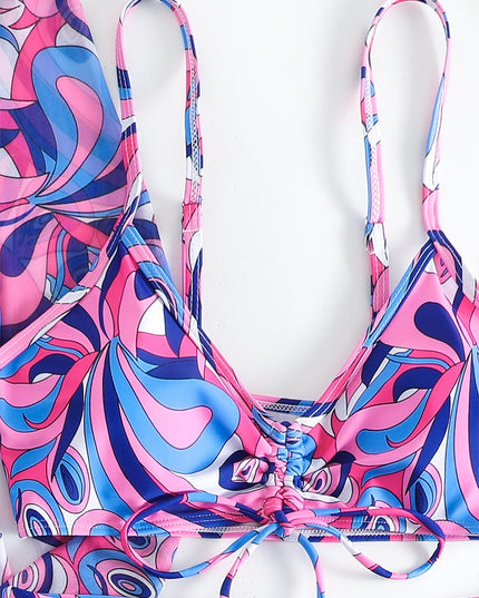 Women's Geometric Print Three-Piece Set Swimsuit with Long-Sleeve Hoodie | ZAKAPOP