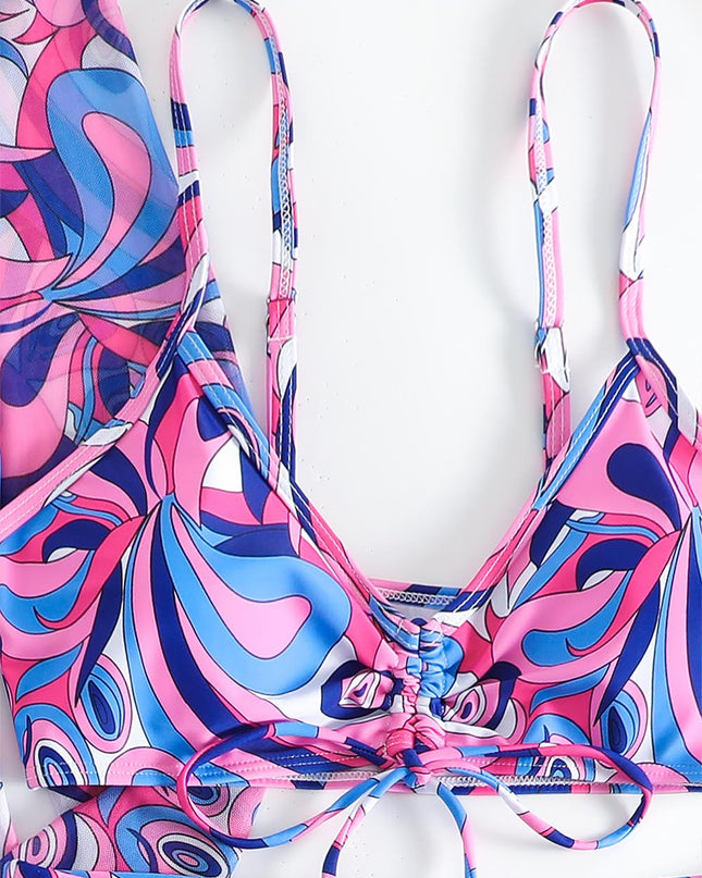 Women's Geometric Print Three-Piece Set Swimsuit with Long-Sleeve Hoodie | ZAKAPOP
