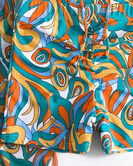 Women's Geometric Print Three-Piece Set Swimsuit with Long-Sleeve Hoodie | ZAKAPOP