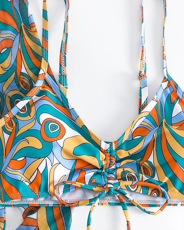 Women's Geometric Print Three-Piece Set Swimsuit with Long-Sleeve Hoodie | ZAKAPOP
