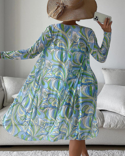 Women's Geometric Print Three-Piece Set Swimsuit with Long-Sleeve Hoodie | ZAKAPOP