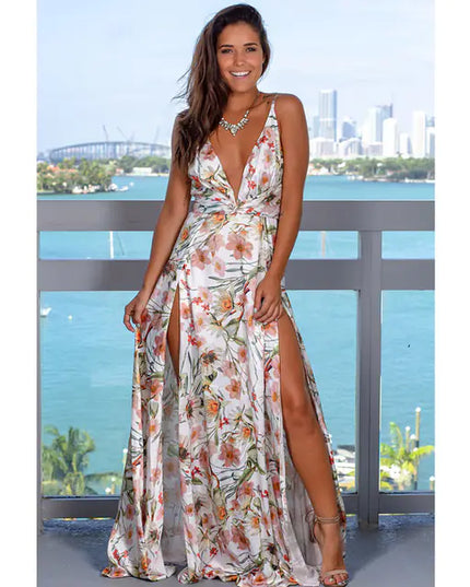 Women's Maxi Dress High Slit Sleeveless V Neck Summer Dress