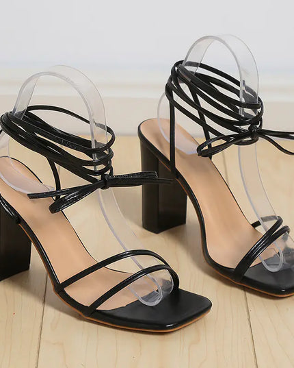 Women's Simple Square Head Strappy High Heels