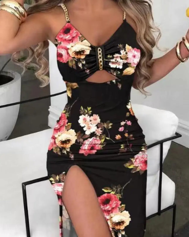 Floral Print Spaghetti-Strap Dress