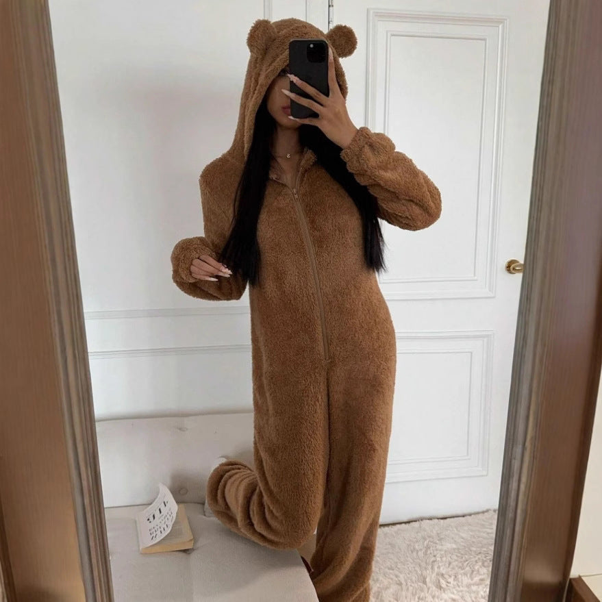 Cap With Ears Comfortable Jumpsuit Zipper