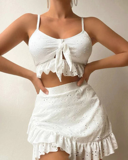 3pcs Beach Bikini With Hip-hugging Skirt Fashion Ruffle Design Swimsuit Set Summer Womens Clothing