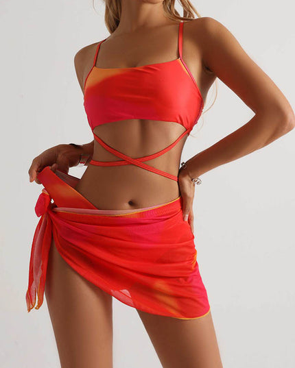 3pcs Tie Dye Print Bikini With Short Skirt Summer Beach Sexy Swimwear Womens Clothing
