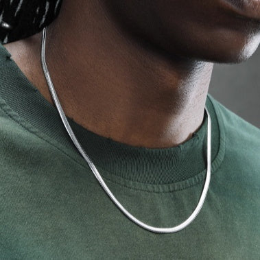 3mm Flat Snake Bone Chain Necklace For Men