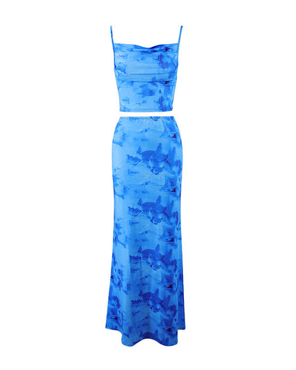 Niche Spaghetti Straps Midriff-baring Vest Sheath Skirt Two-piece Set