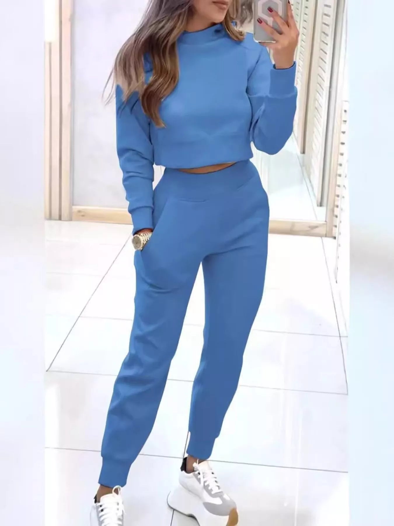 Blue Cropped Sweatshirt and Jogger Set | Casual Chic Women's Outfit | Pretty Melanin Boutique