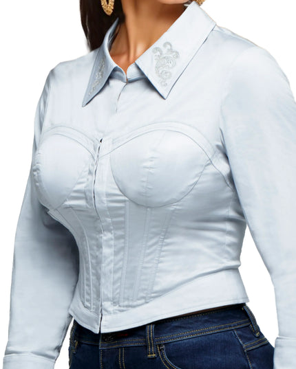 Trick 'em Corset Shirt - Sky