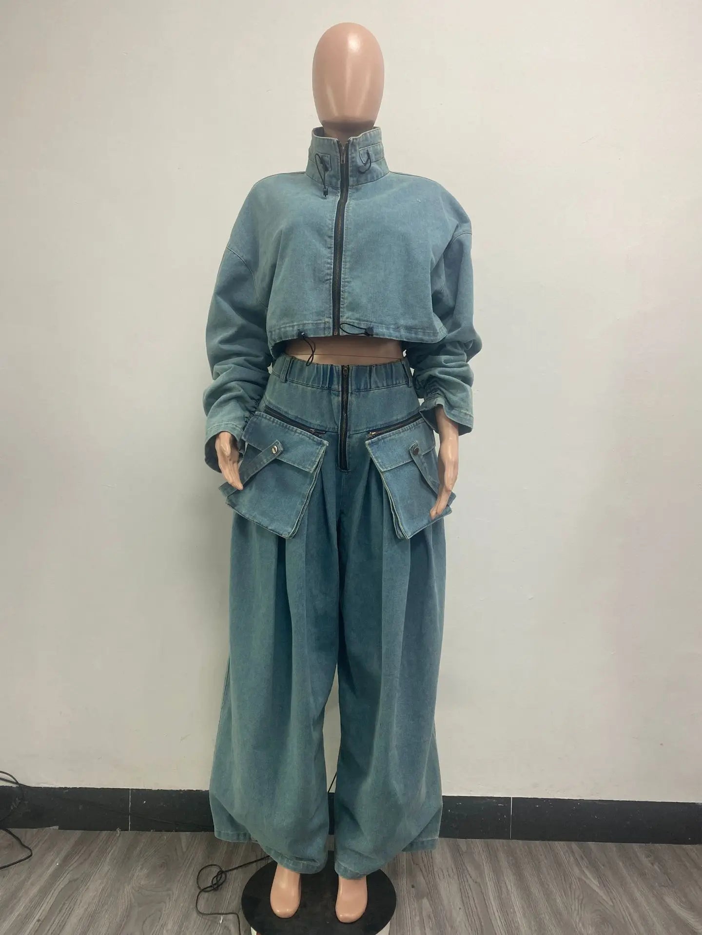 Denim Two Piece Set Y2K Streetwear for Women - Jacket and Pants by Pretty Melanin Boutique