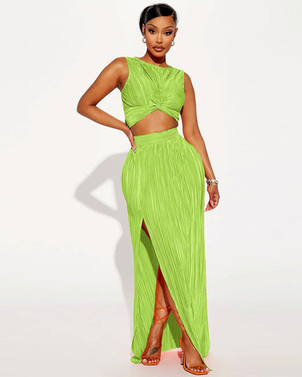 European And American Women's Clothing Slit Dress Two-piece Set